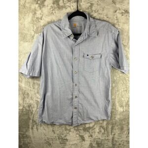 Carhartt Mens M Button Down Shirt Short Sleeve Chambray Blue Workwear Casual